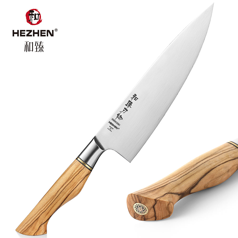 HEZHEN 8.3 Inches Chef Knife Sandvik Stainless Steel Olive Wood Handle Kitchen Knife Cooking Tools Gift Box