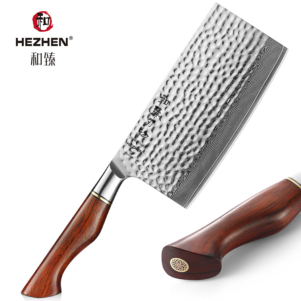 HEZHEN 6.8 Inches Cleaver Knife 73 Layers Powder Steel Damascus Steel Kitchen Slice Knives For Meat Cut Vegetable