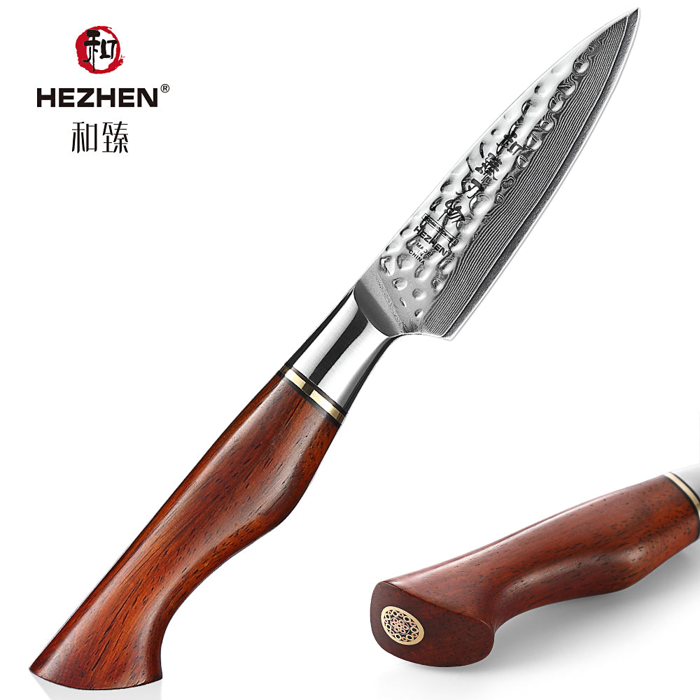 HEZHEN 3.5 Inch paring Knife 73 Layers Powder Steel Damascus Steel Natural Rosewood Handle Kitchen Accessories WIth Gift Box