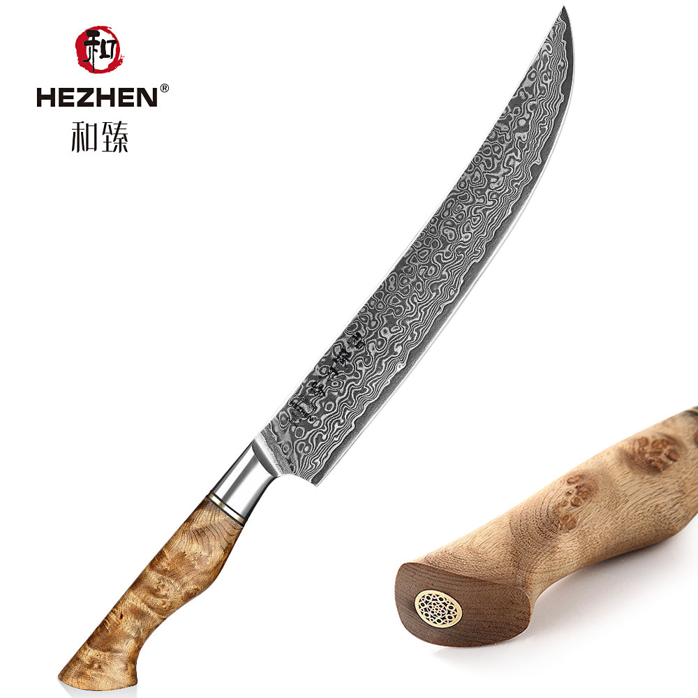 HEZHEN 10 inch Carving Knife Real 67 Layer Damascus Super Cook Tools Super Sharp High Quality Kitchen Ham Slicing Knife Cleaver