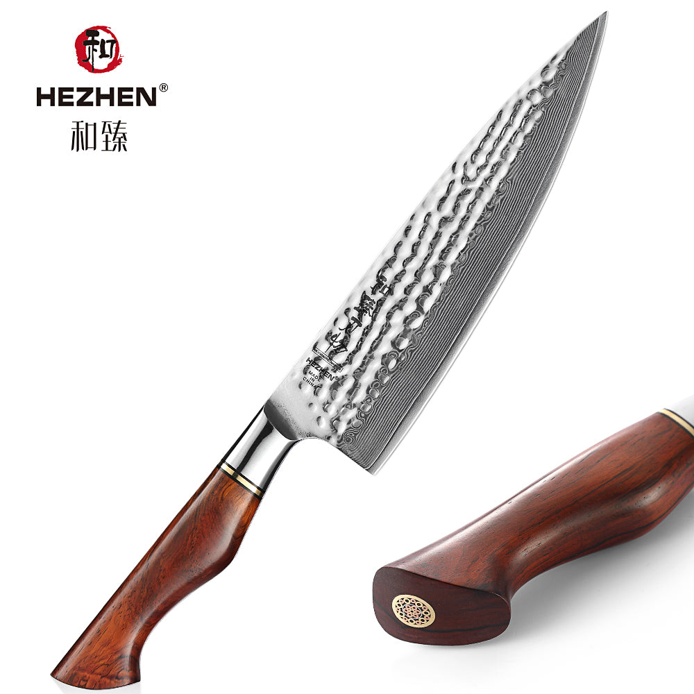 HEZHEN 8.5 Inch Chef Knife 73 Layers Powder Steel Damascus Steel Natural Rosewood Handle Kitchen Cook Knife Tools Accessories