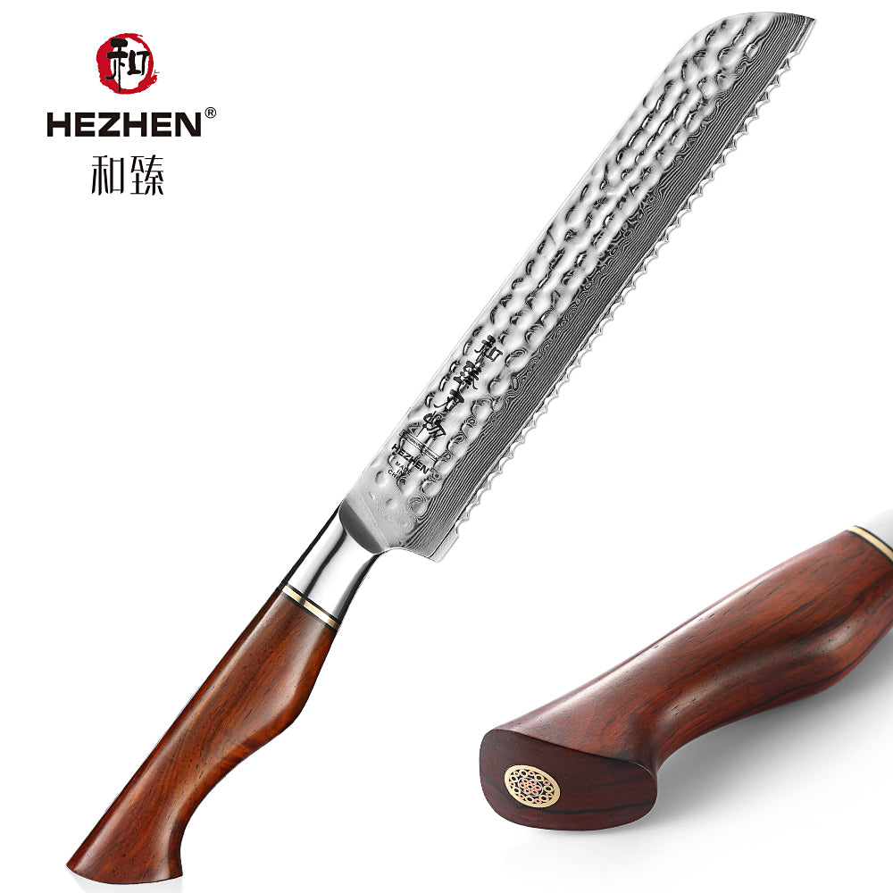 HEZHEN 8.5 Inches Bread Knife 73 Layers Powder Steel Damascus Steel Kitchen Cook Accessories Durable Sharp