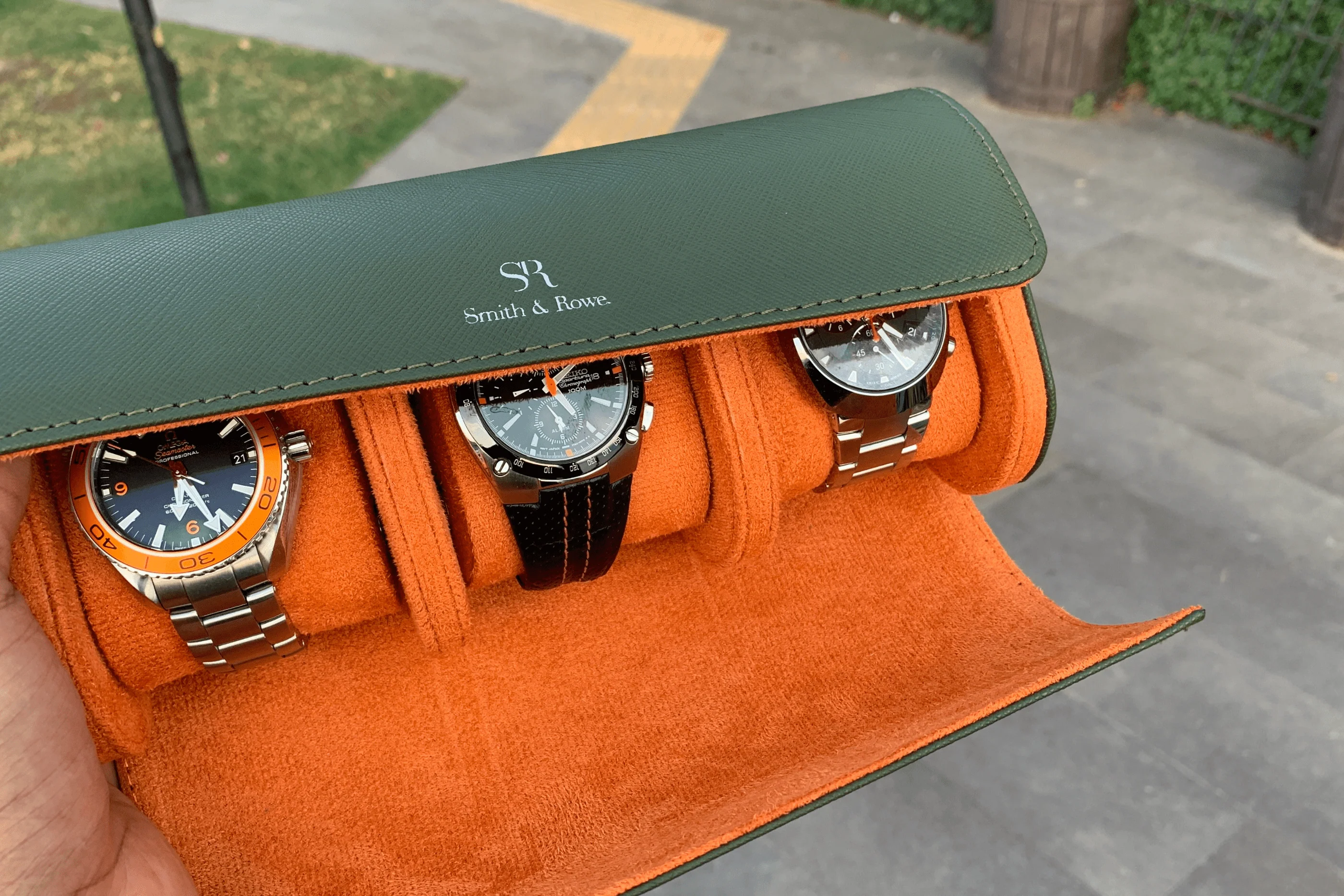 Olive Green watch roll - 3 watches