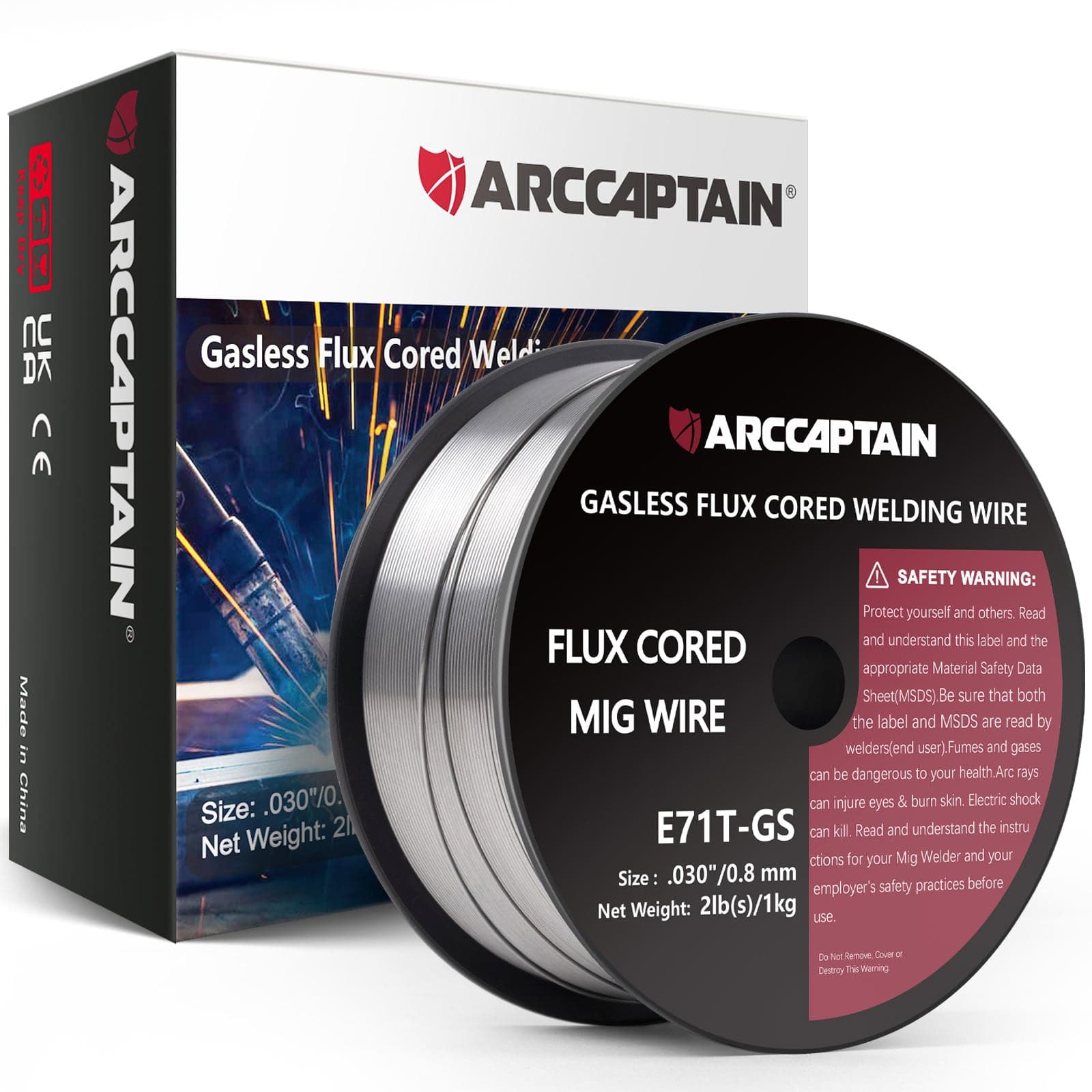 Arccaptain ‎E71T-GS Flux Core Wire 2 Lbs Spool Gasless Carbon Steel Mig Wire