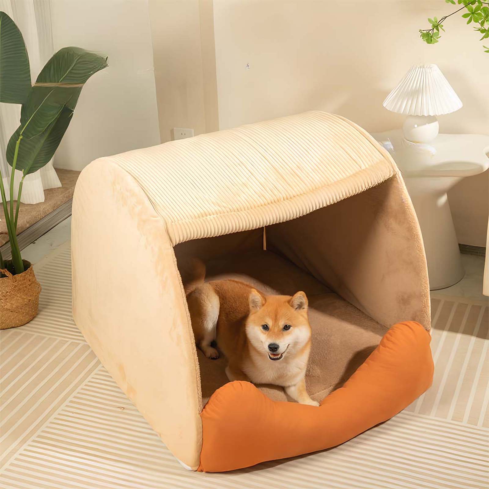 Warm Flannel Detachable Semi-Enclosed Large Dog Tent Bed