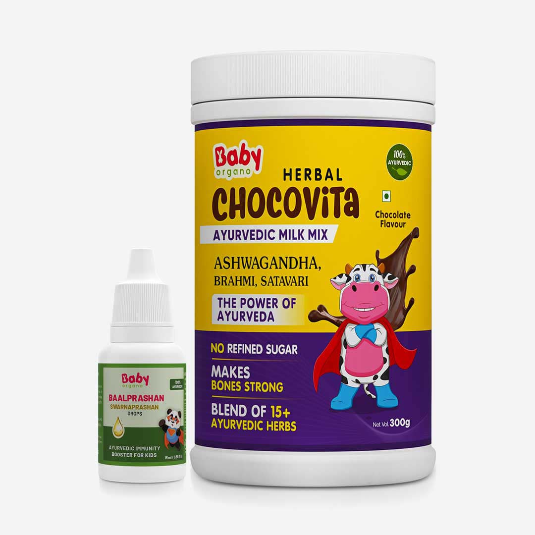 BabyOrgano Kids Immunity and Height & Weight Gain Combo | Swarnaprashan Drops + Herbal Chocovita | Best for Kid's Overall Development