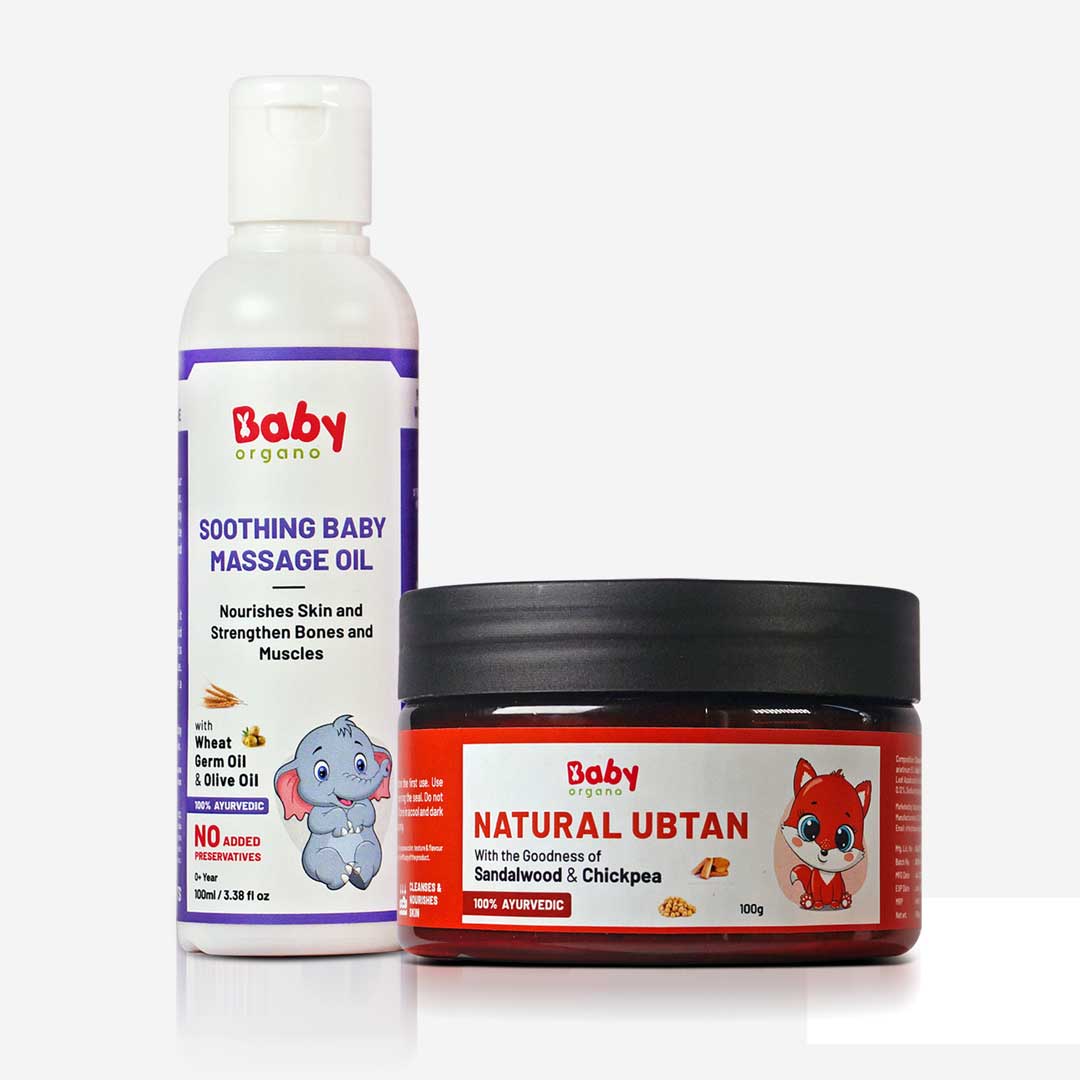 BabyOrgano Soothing Baby Massage Oil and Natural Ubtan Combo for Babies | Natural Ubtan (100g) + Baby Massage Oil (100ml)