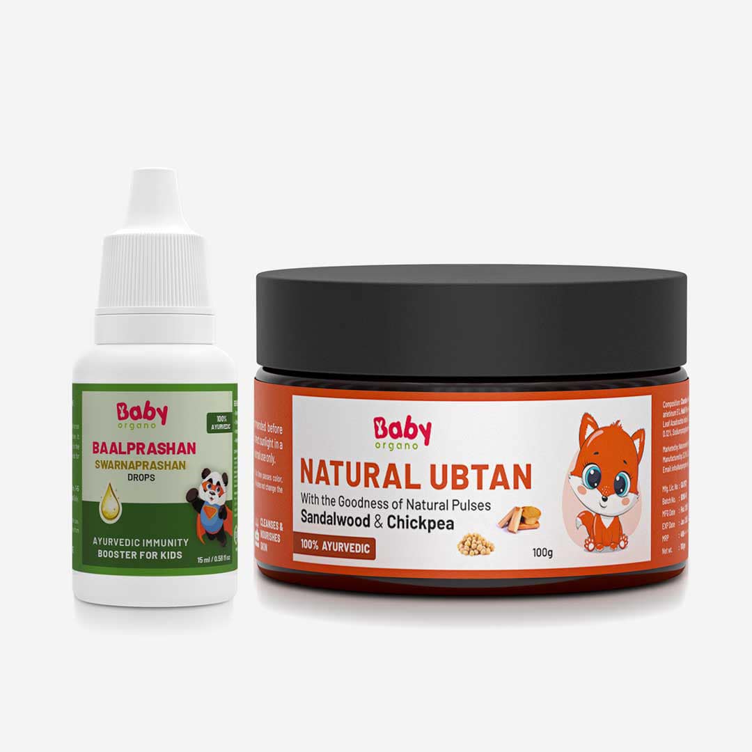 BabyOrgano Natural Ubtan & Baalprashan Swarnaprashan Drops Combo for Kids | Natural Ubtan (100g) + Swarnaprashan Drops (15ml)