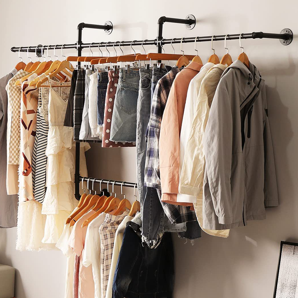 Mid-Air 2Poles 2layer Clothes Rack