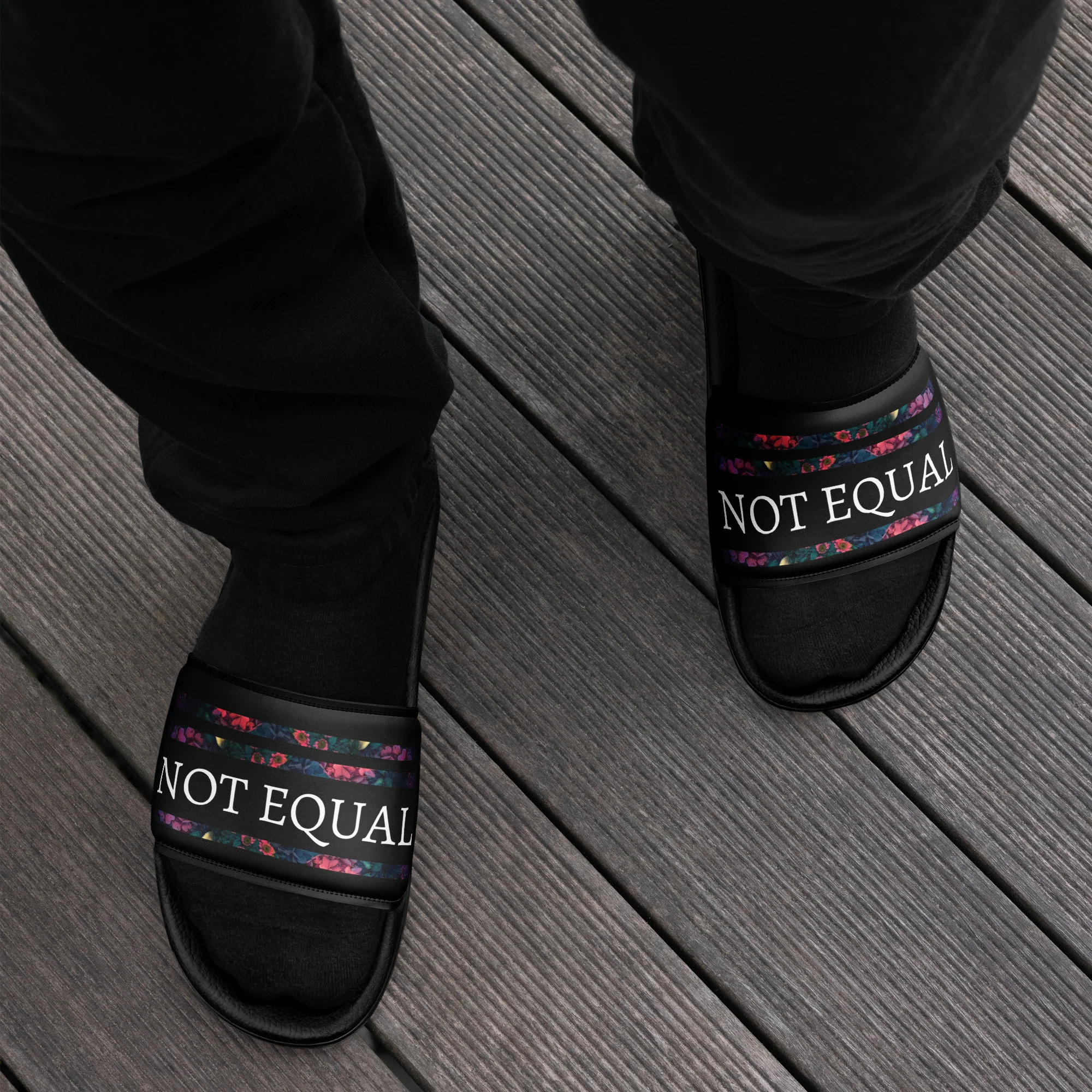 Not Equal (Phrase) - Men’s slides (Black)