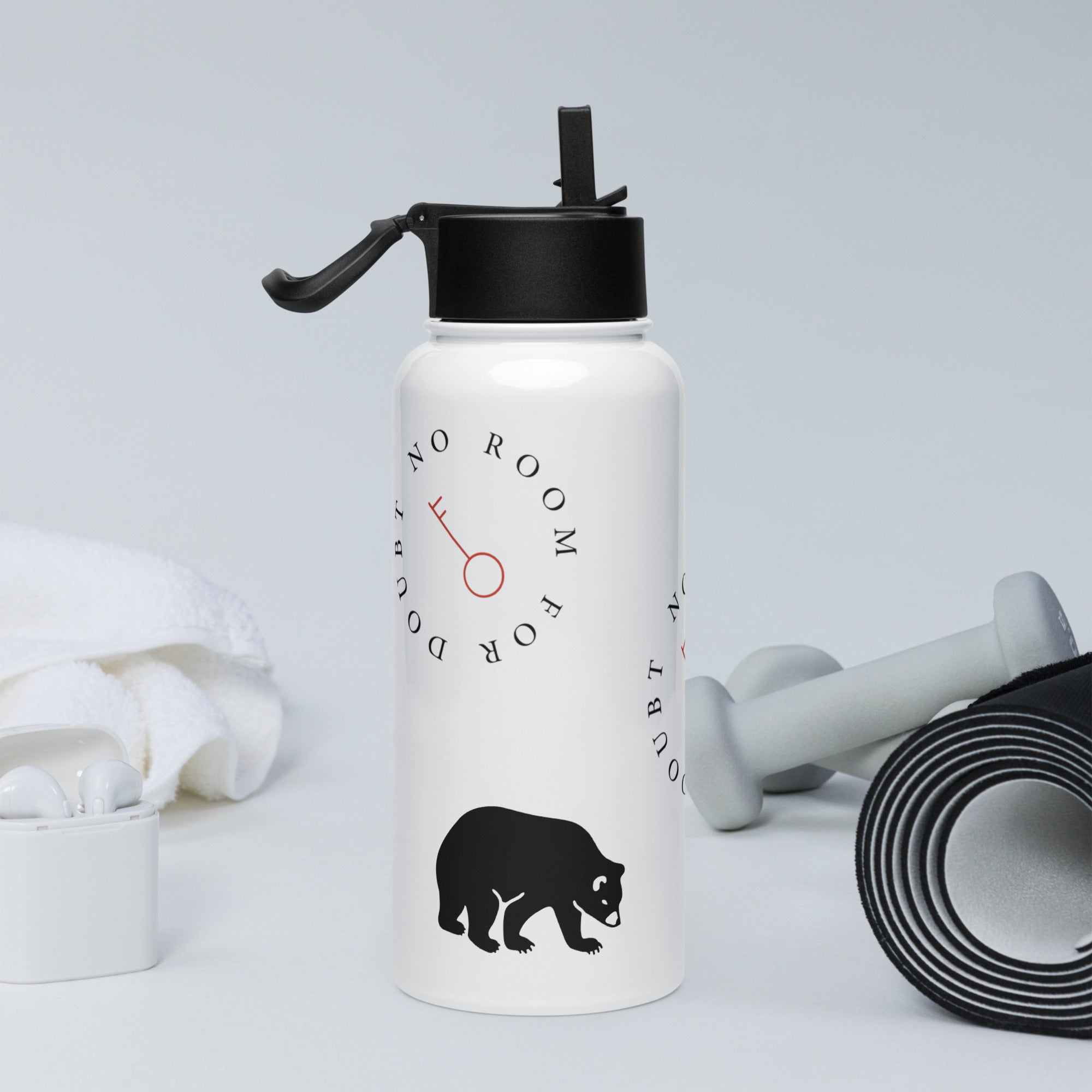 No Room for Doubt - Stainless steel water bottle with a straw lid