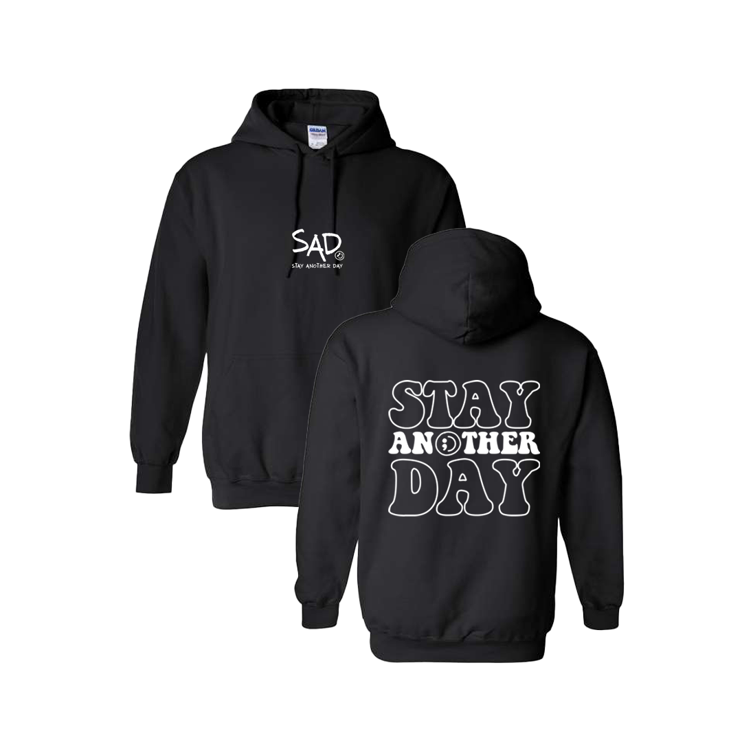 Stay Another Day Bubble Screen Printed Black Hoodie - Mental Health Awareness Clothing