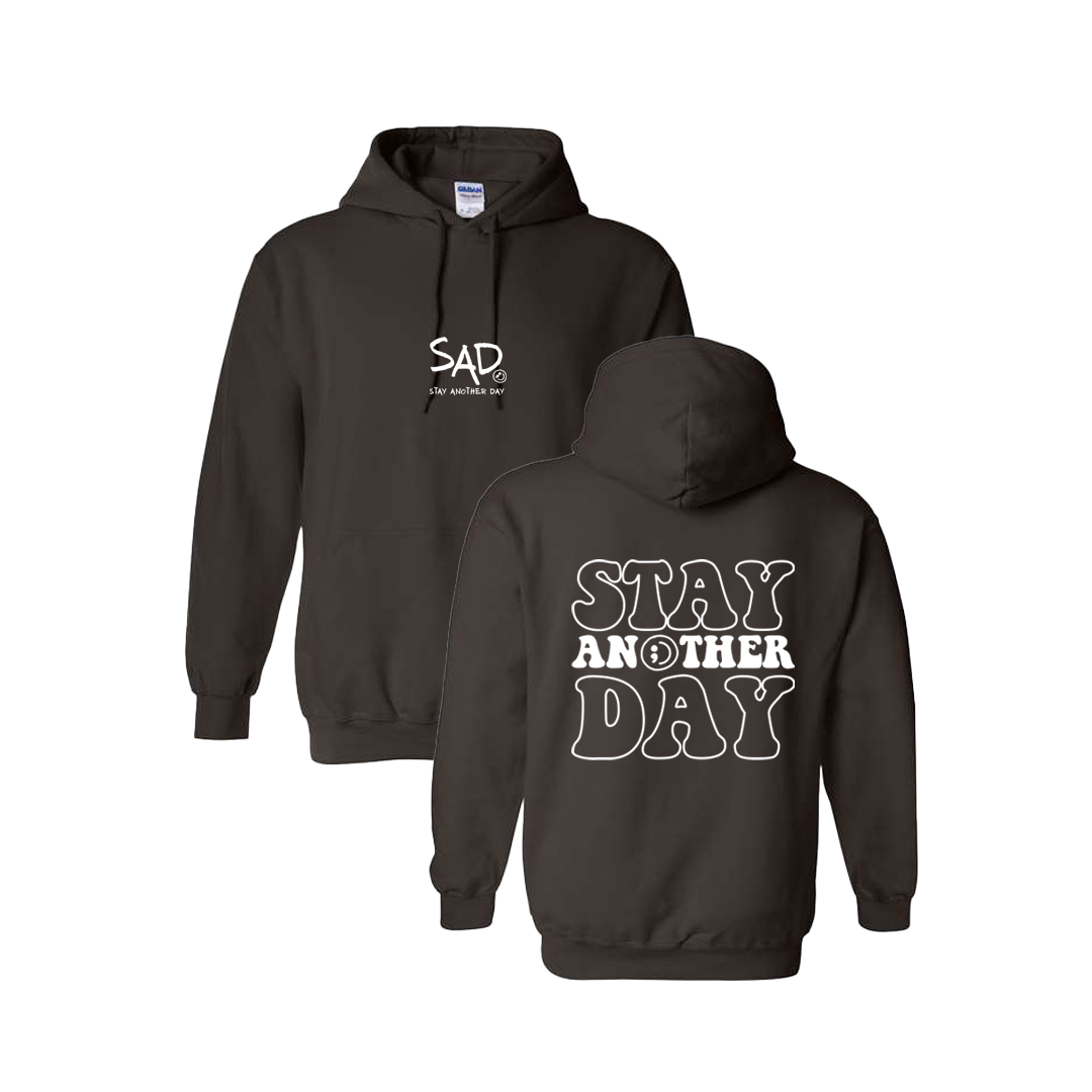 Stay Another Day Bubble Screen Printed Brown Hoodie - Mental Health Awareness Clothing