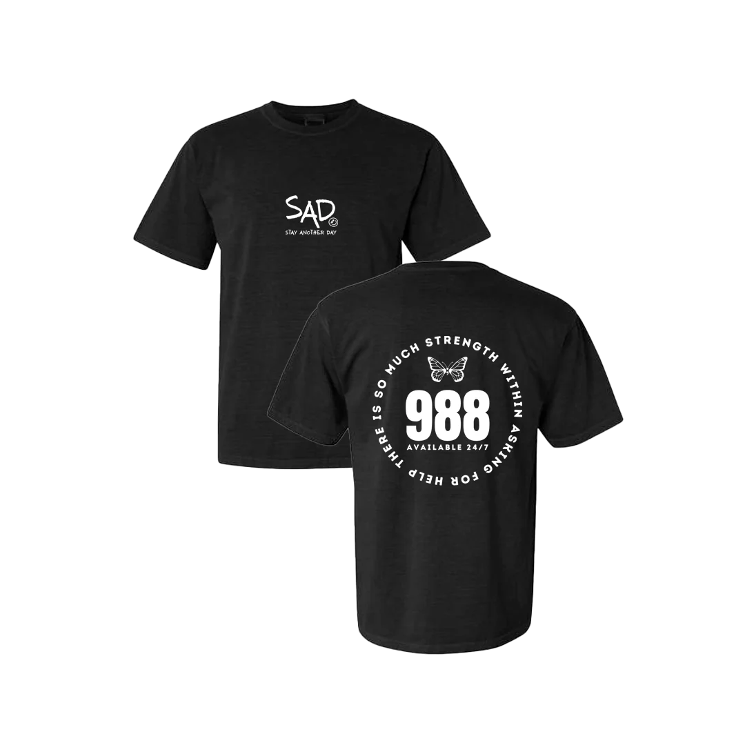 So Much Strength - Butterfly - 988 Screen Printed Black T-shirt - Mental Health Awareness Clothing