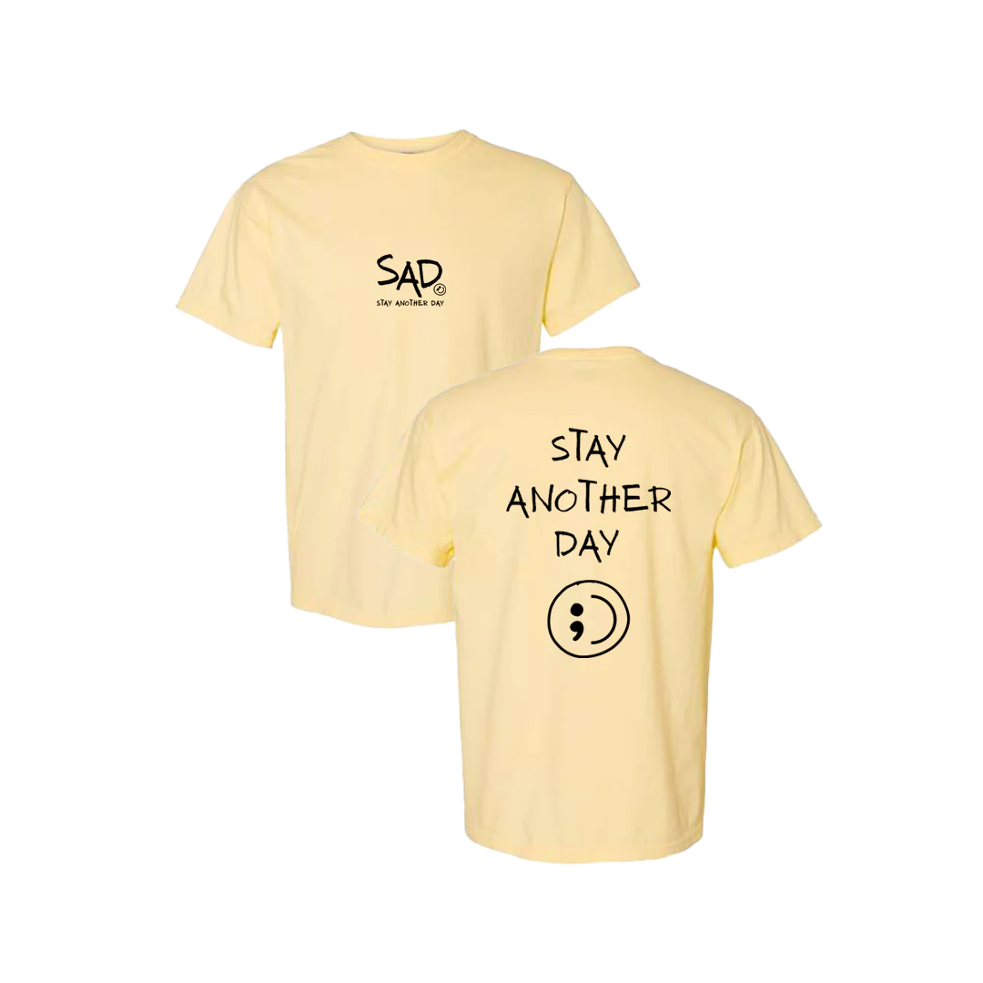 Stay Another Day Screen Printed Yellow T-shirt - Mental Health Awareness Clothing