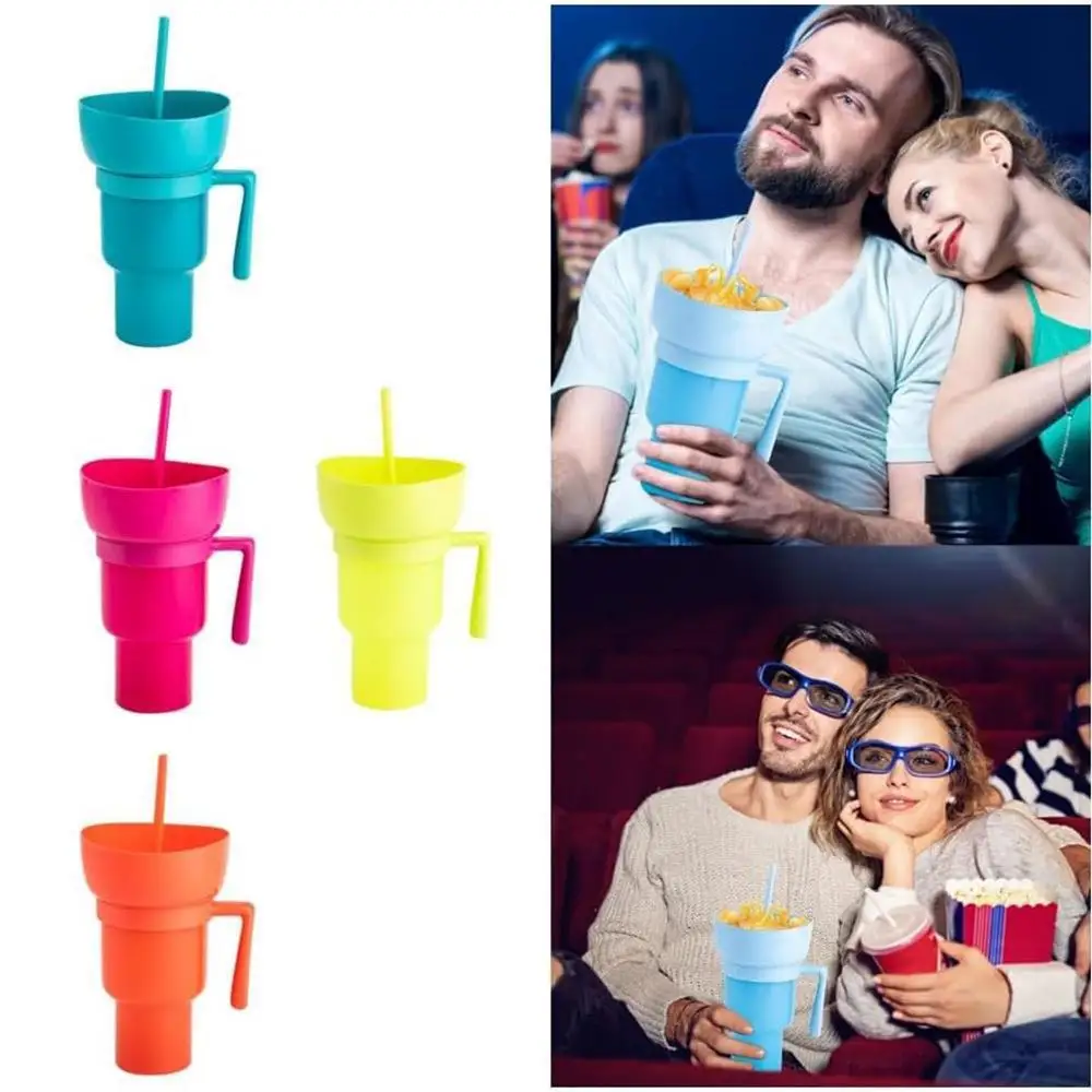 Popcorn Beverage Cup Snack Cup Straw Cup with Handle Water Bottles with Straw Coffee Cup Mug