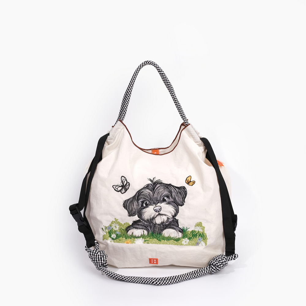 YNYG CityBag w/ Shoulder Strap - Puppy's Meadow Magic - Ivory White