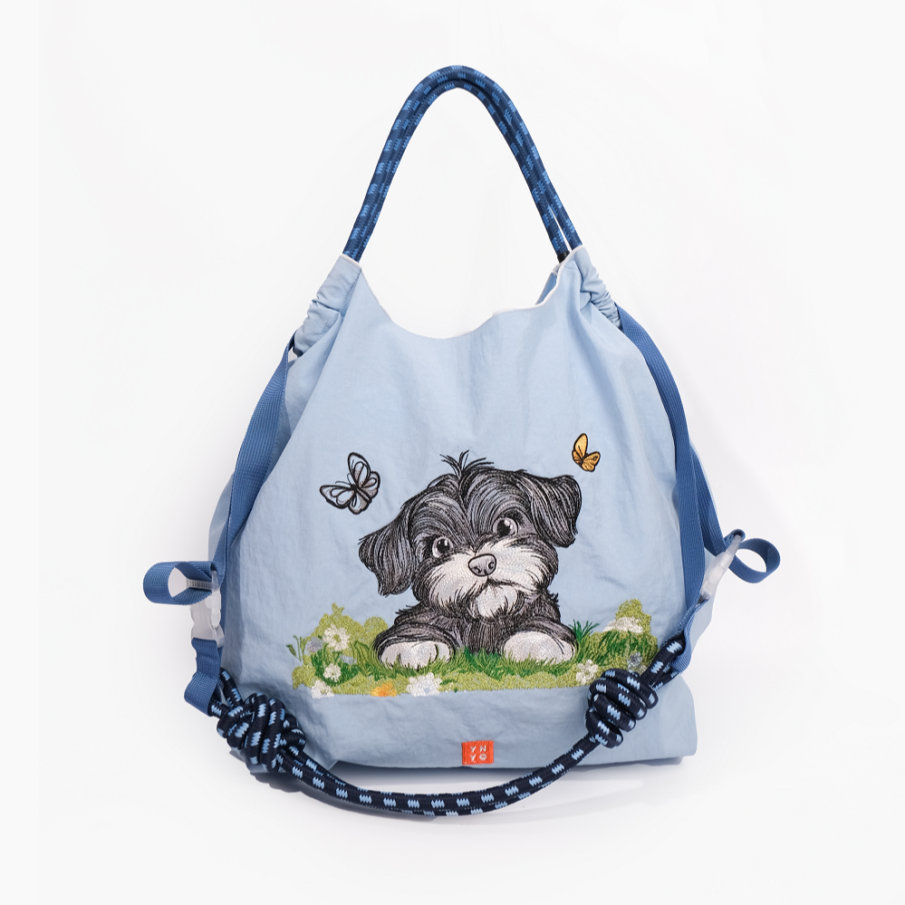 YNYG CityBag w/ Shoulder Strap - Puppy's Meadow Magic - Sky Blue