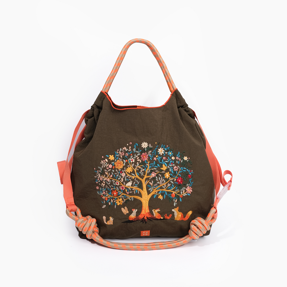 YNYG CityBag w/ Shoulder Strap - Tree of Life - Bark Brown