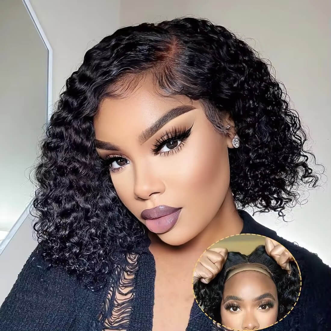 Wear And Go Wig Short Kinky Curly Bob Wig 4x4 Lace Air-Cap Pre-cut Glueless Lace Closure Wigs Bob Wig - Brennas Hair