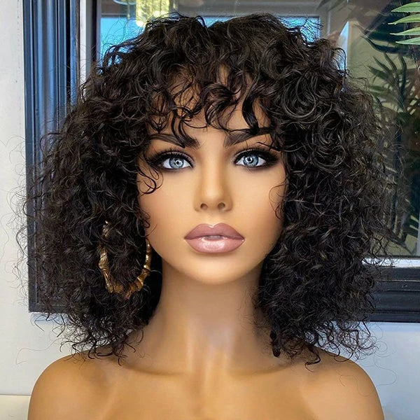 Brennas Hair Curly Wig with Bangs Short Kinky Curly Wigs For Black Women