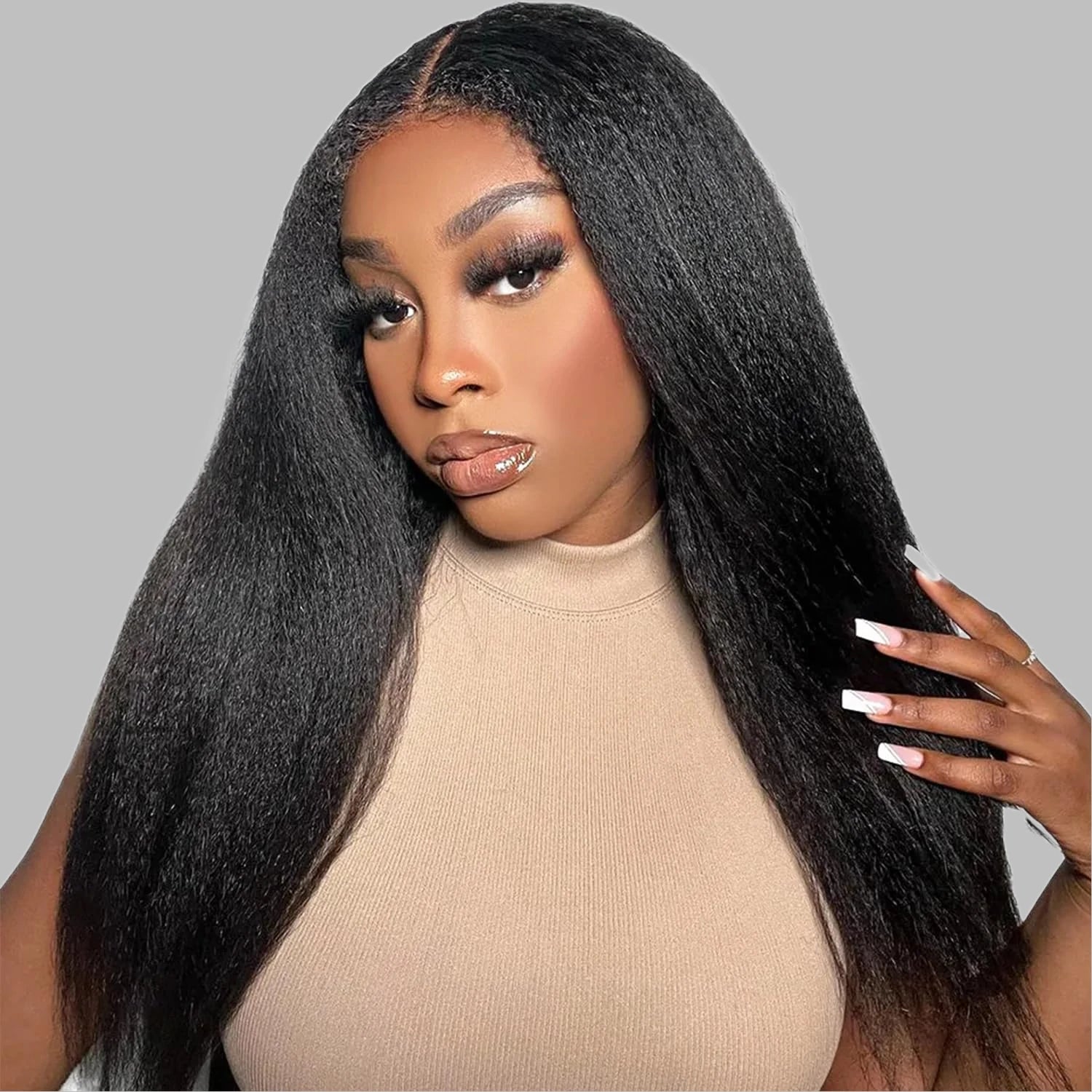 Brennas Hair Natural Black Yaki Straight Lace Front Wigs Human Hair Pre Plucked with Baby Hair Natural Hairline Yaki Straight Brazilian Virgin Human Hair Wigs