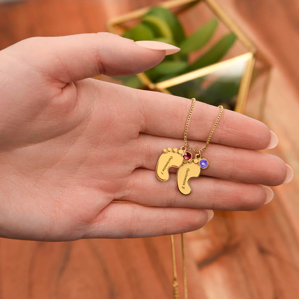 Custom Baby Feet Necklace with Birthstone