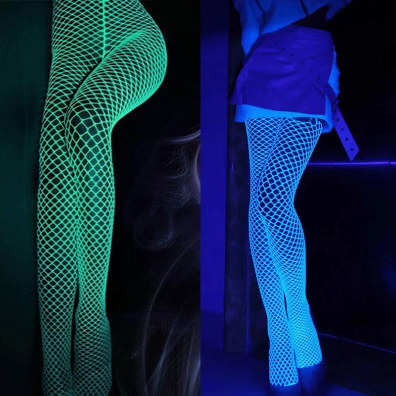 Nightglow net socks are cool, glowing, and fun. Pantyhose, fishing net socks, hollowed out, sexy bar, flirtatious bottom socks