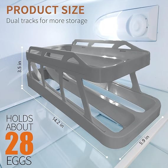 Egg Holder Dispenser, Double Rows Automatic Egg Roller Refrigerator Rolling Eggs Storage with 2 Tier Space Saving Egg Tray For Refrigerator