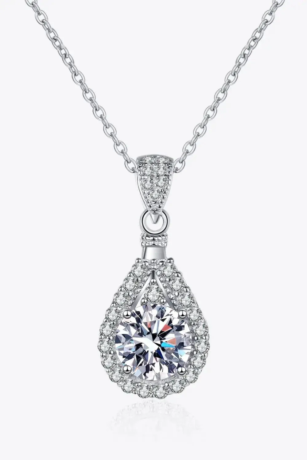 Necklace with a 2 carat moissanite teardrop pendant