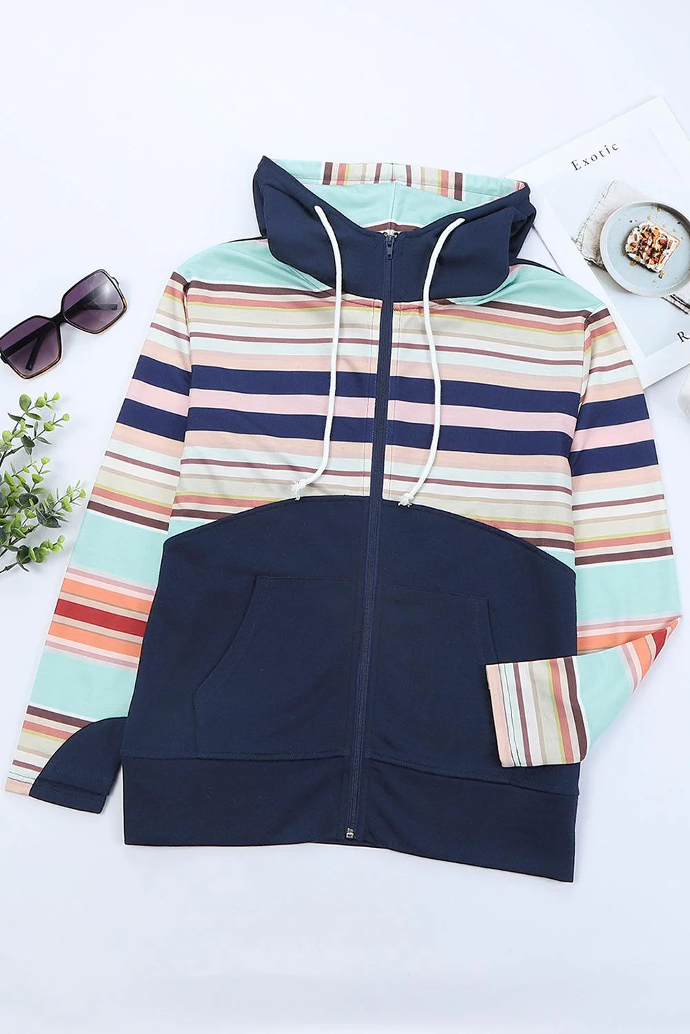 Jacket with Striped Colour Block Zipper