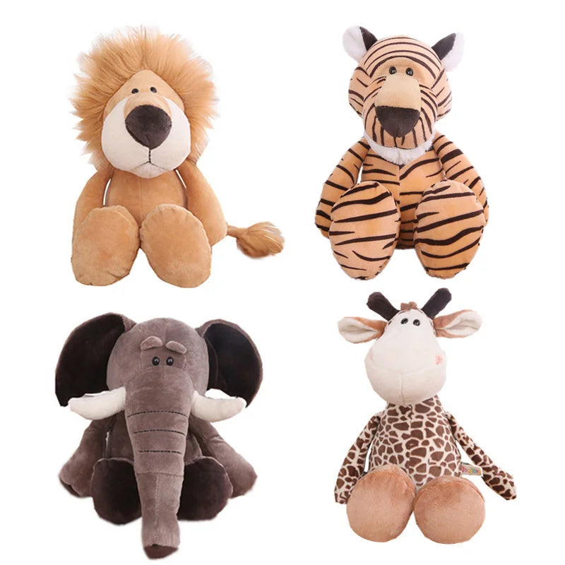 Stuffed Plush Animals Toys Soft Dolls Jungle Lion Elephant Tiger Dog Fox Monkey Deer Children Gift Kawaii Baby Kids