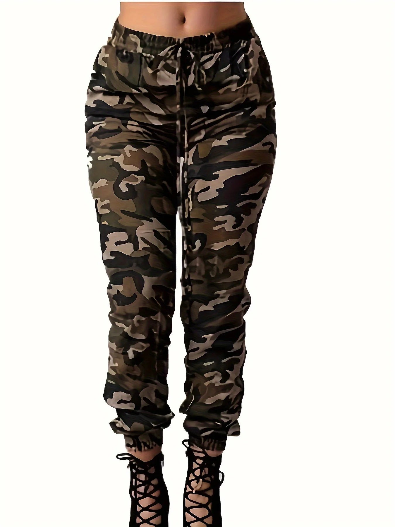 Camo Print Flap Pockets Cargo Pants, Casual Straight Leg Pants For Spring & Summer, Women's Clothing