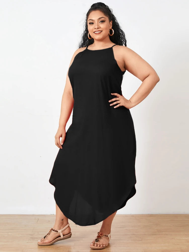 Plus Size Summer Maxi Dress Women Sleeveless Backless Bohemian Party Beach Sundress Casual Halter Long Robe