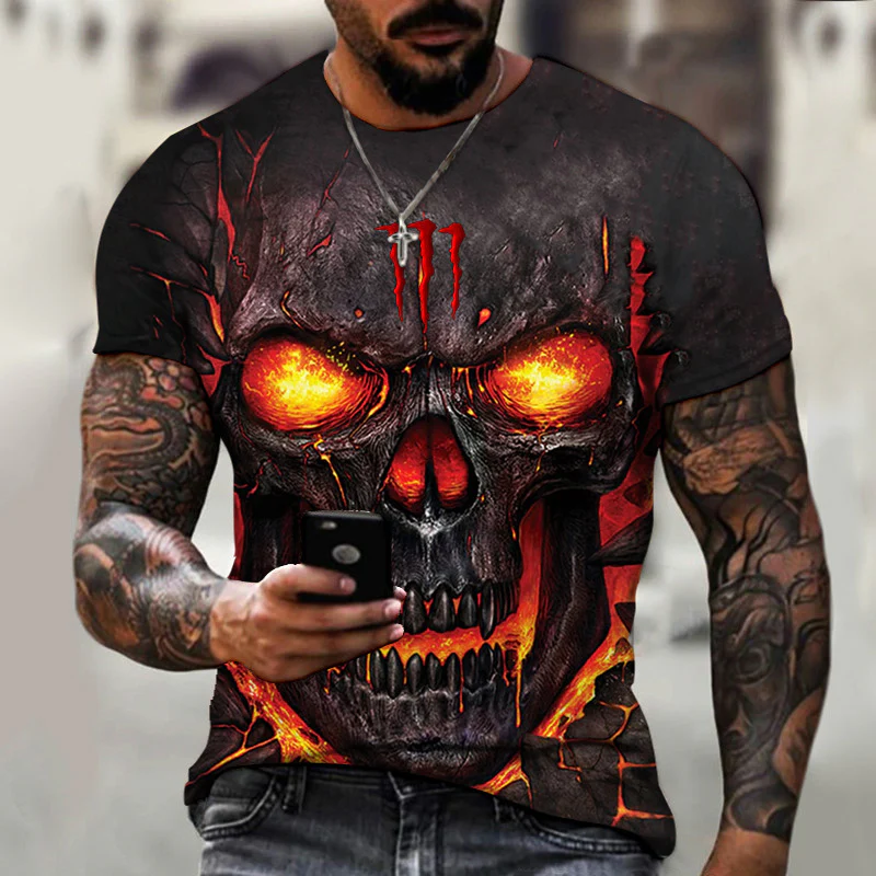 Dark Horror Skull 3D Printed Summer T-shirt Short Sleeve Men's Clothing Cross-border Foreign Trade Best Seller In Europe And America Factory Direct DIY