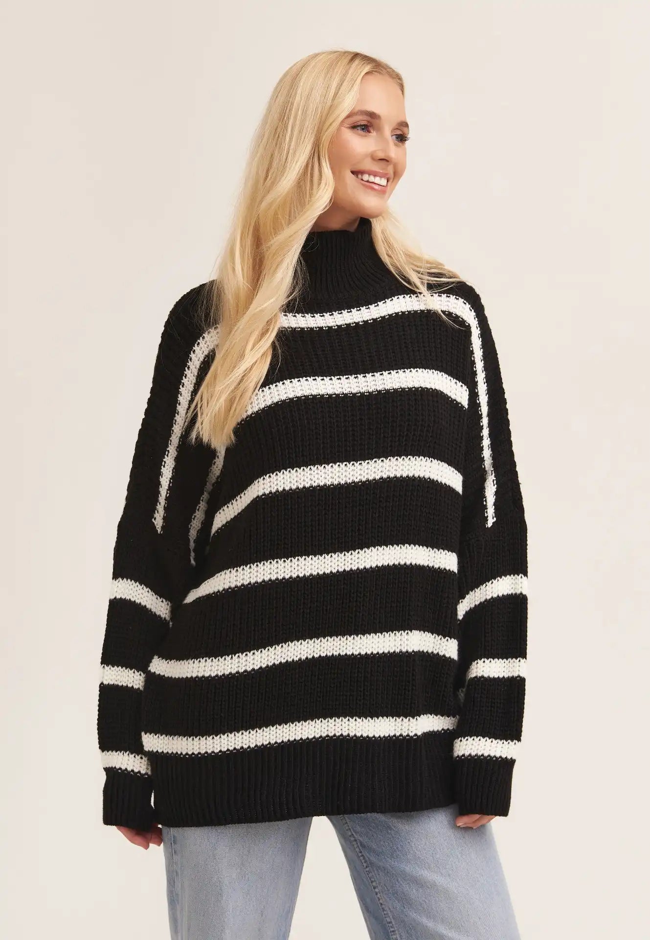 Black Chunky Knit High Neck Jumper