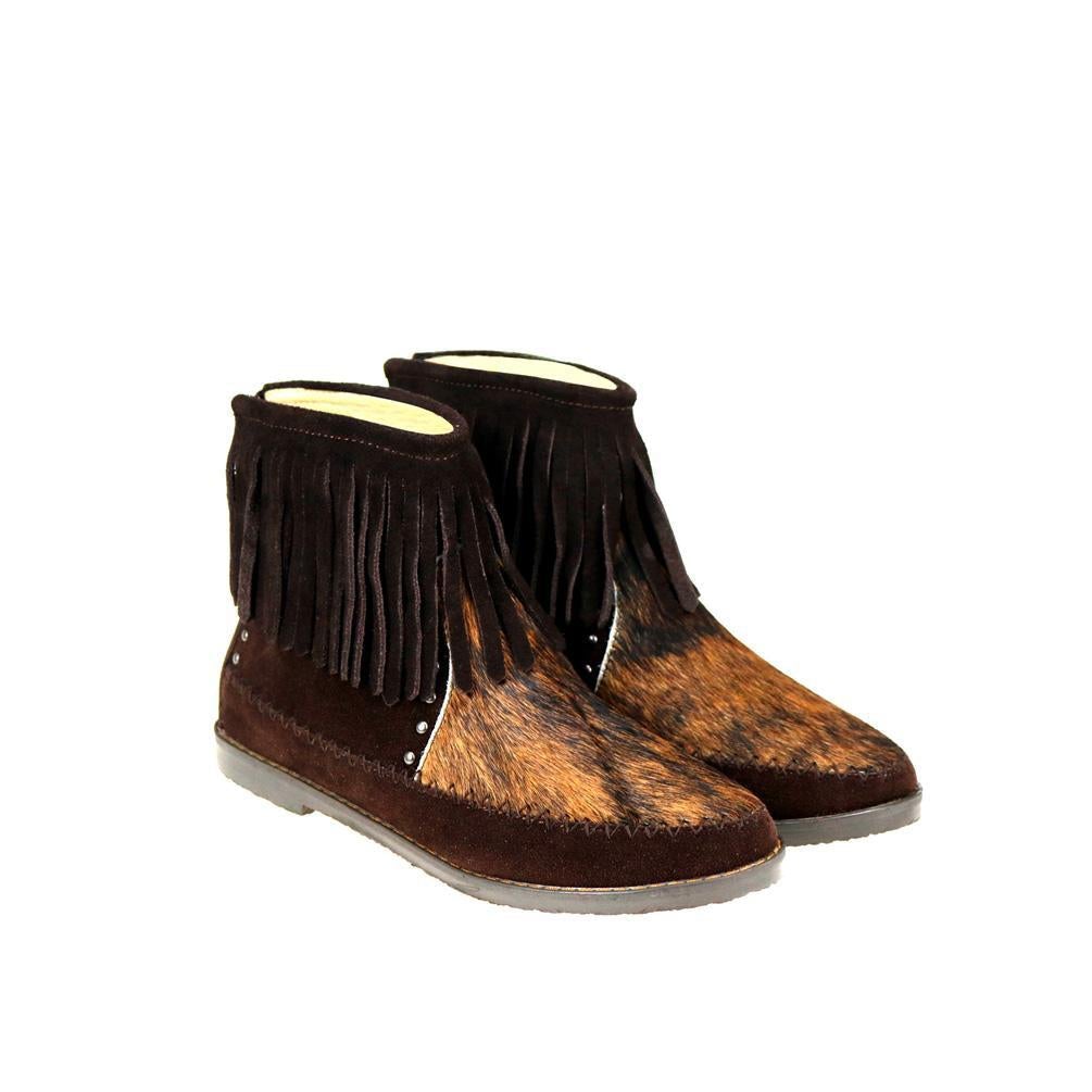 Montana West Western Booties Genuine Hair-On Cowhide - Coffee