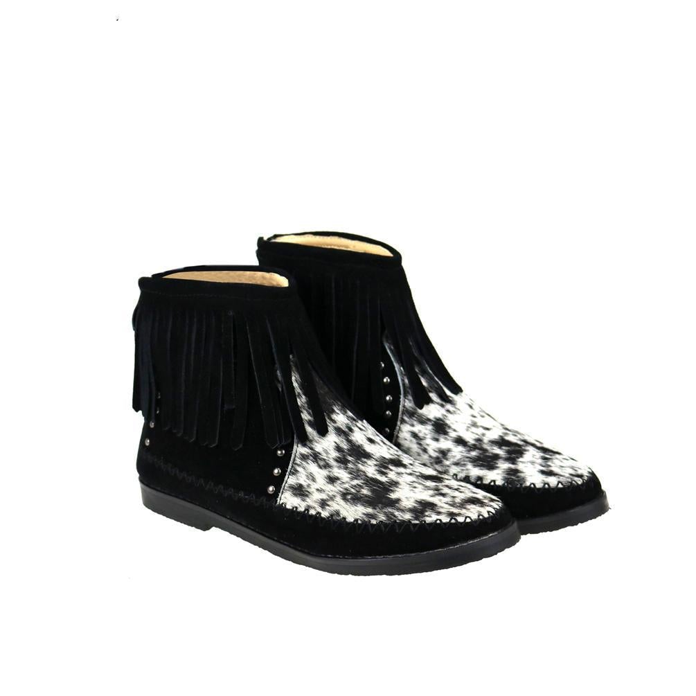 Montana West Western Booties Genuine Hair-On Cowhide - Black