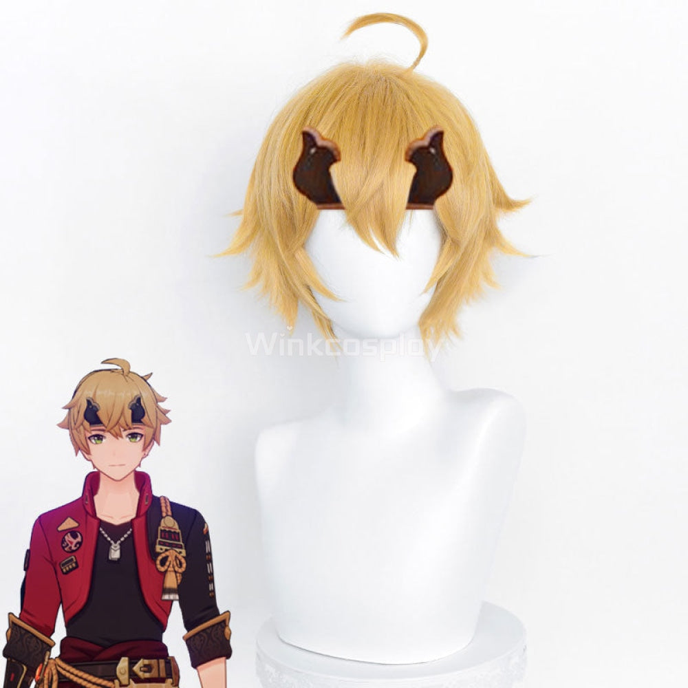 Genshin Impact Thoma Golden Cosplay Wig