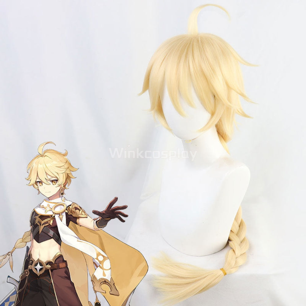 Genshin Impact Player Male Traveler Aether Golden Cosplay Wig