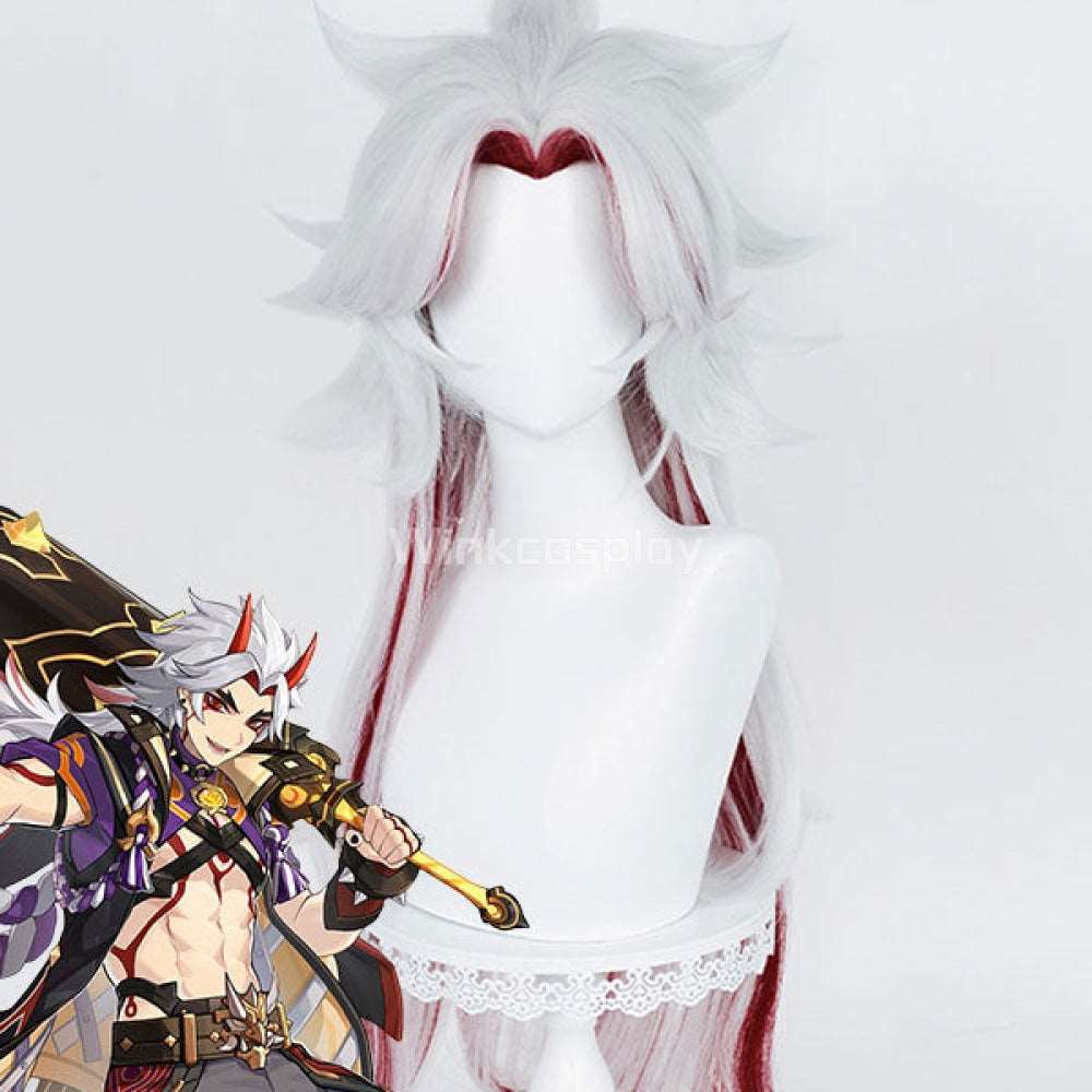 Arataki Itto from Genshin Impact Silver White Red Cosplay Wig