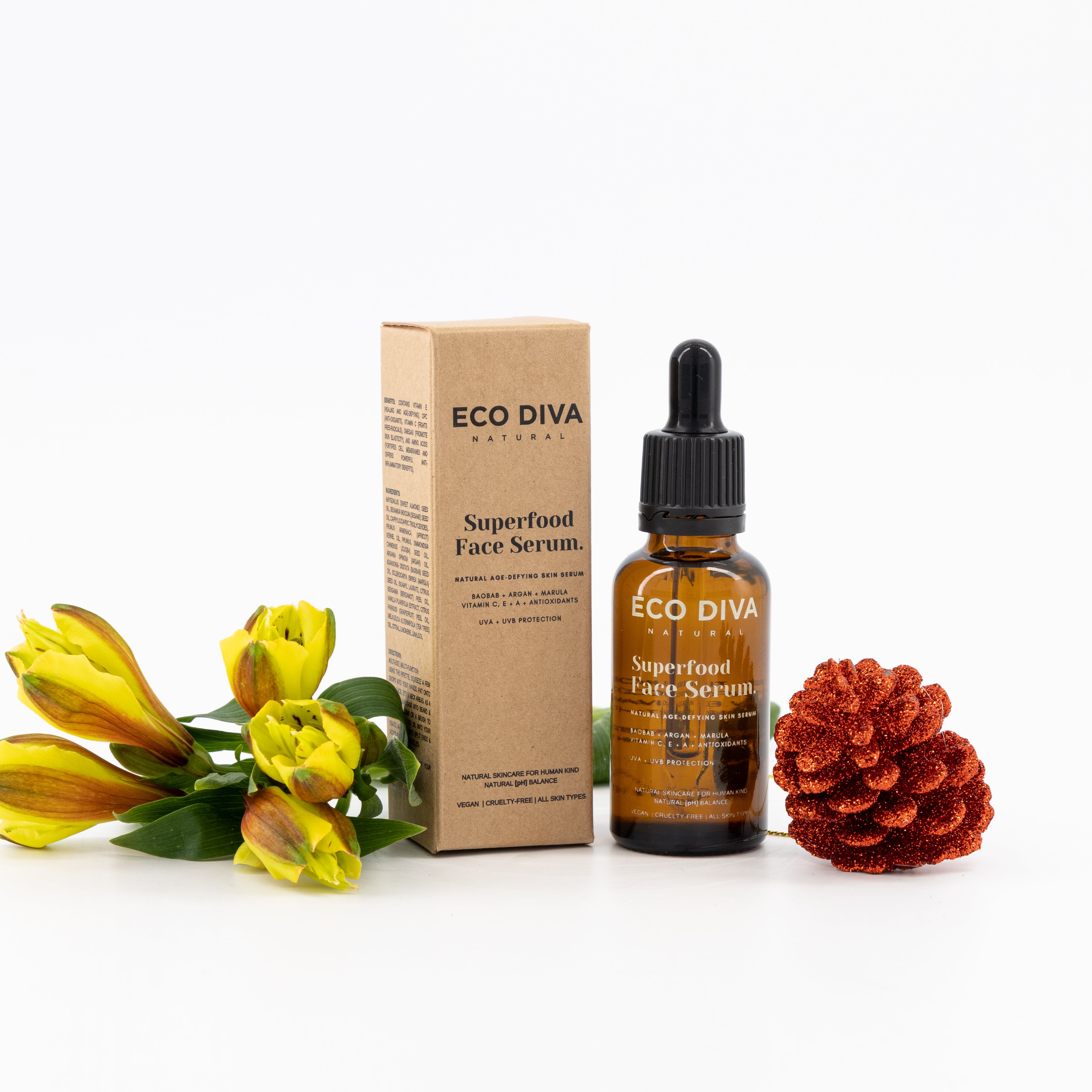 Superfood Face Serum - Hyaluronic Acid, Baobab, Marula, Argan, Vit C, A, E, Antioxidants &  SPF