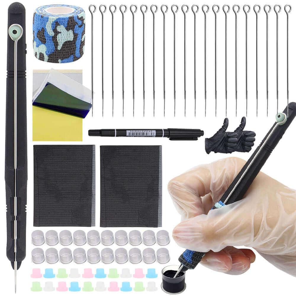 EMALLA Hand Poke And Stick Tattoo Starter Bundle Accessories DIY Tattoo Kit