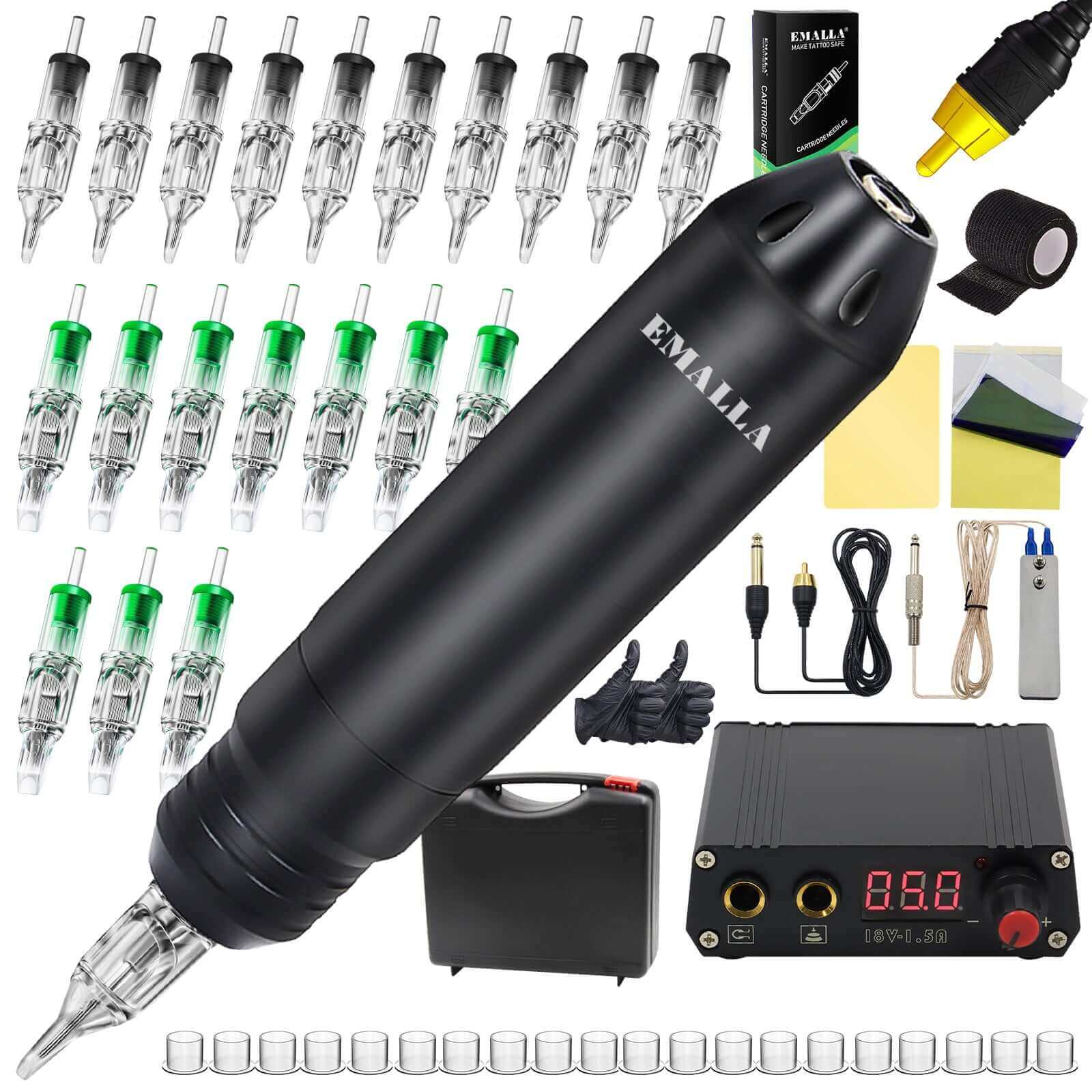 Tattoo Pen Kit-Eamlla T2S Tattoo Machine Pen with Tattoo Power Supply Bundle