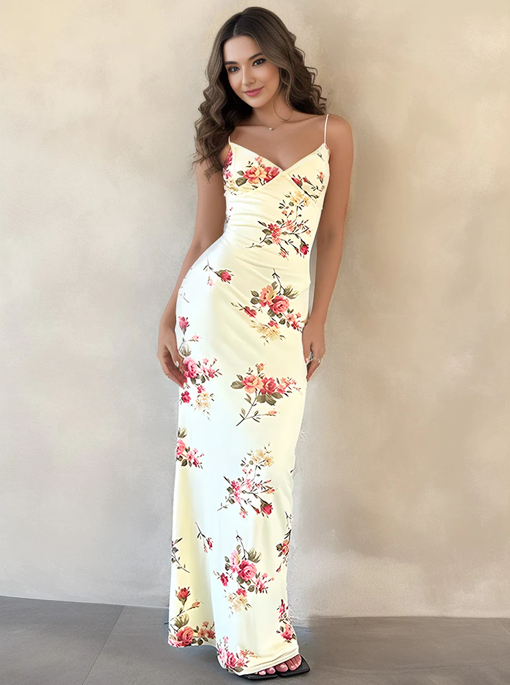 Flowers Mesh Double Layer Long Dress