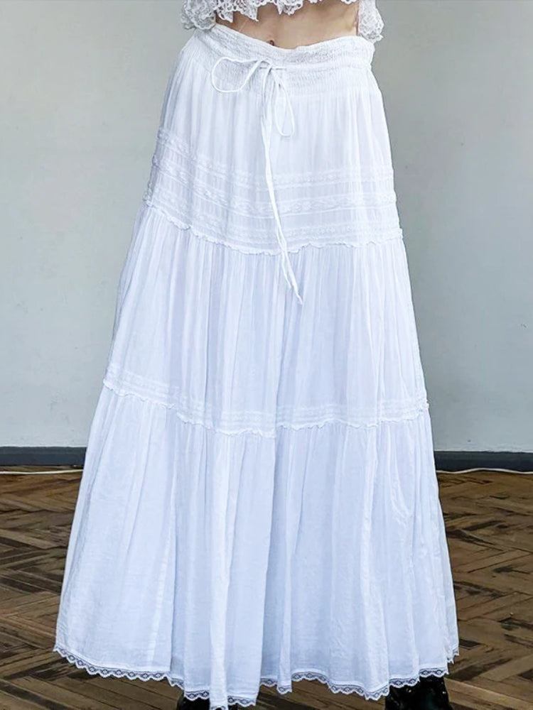 White Loose Low Waist Maxi Skirt