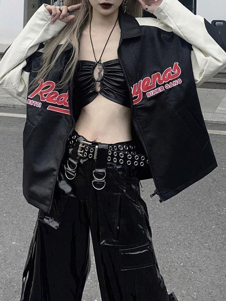 Letter Embroidery Racing Motorcycle Leather Jacket