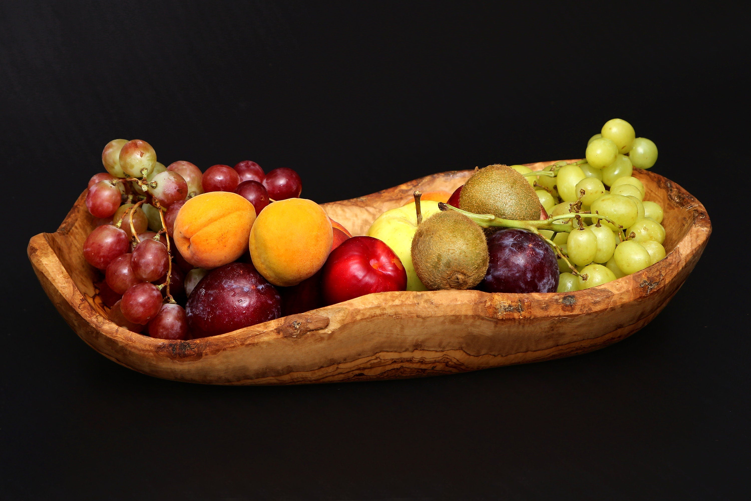 Olive Wood Handcrafted Flat Wooden Fruit Bowl Display Basket