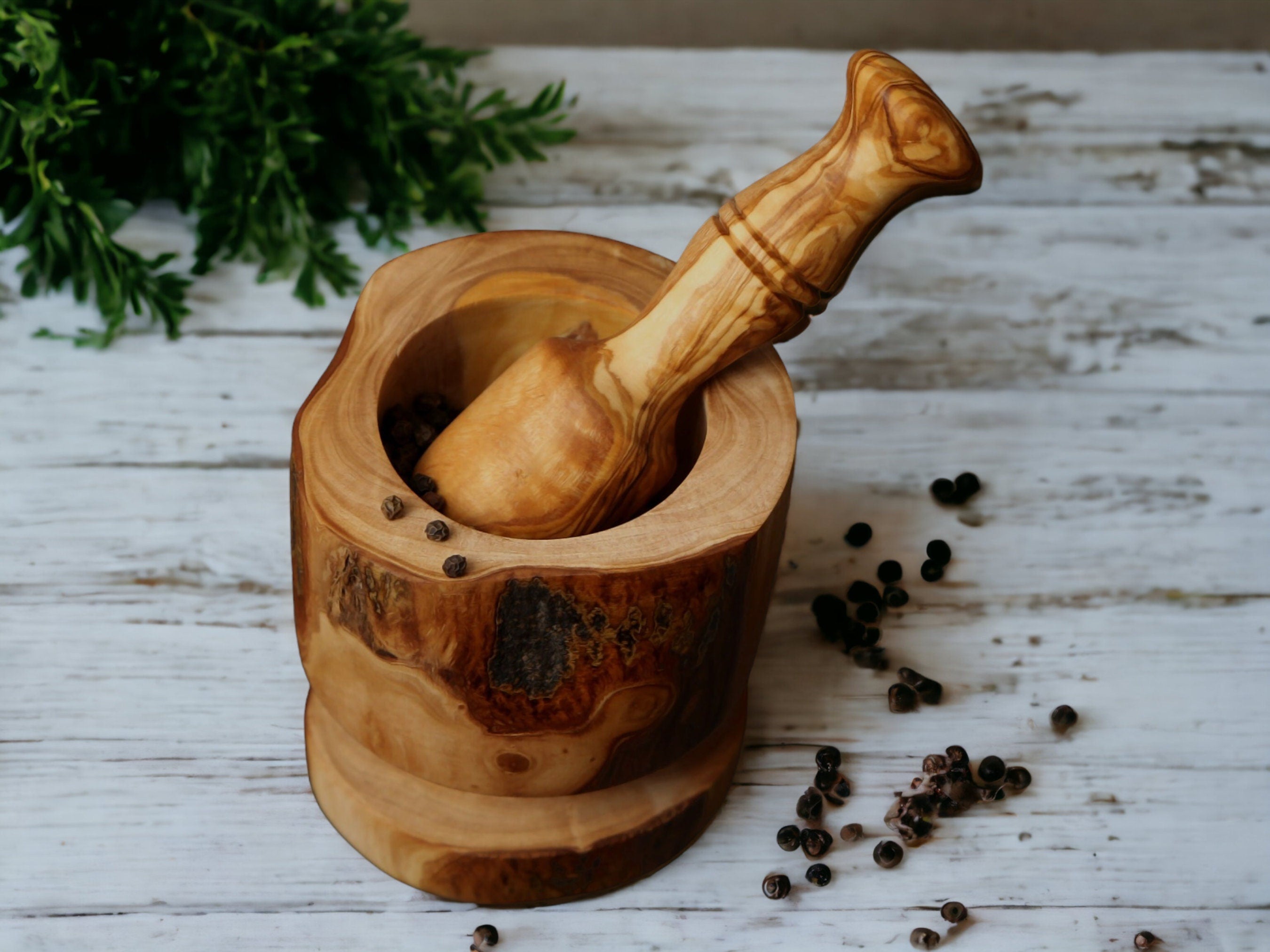 Olive Wood Rustic Mortar & Pestle with Support 10 cm, pestle and mortar, gift for parents, gift, christmas gift, wedding gift