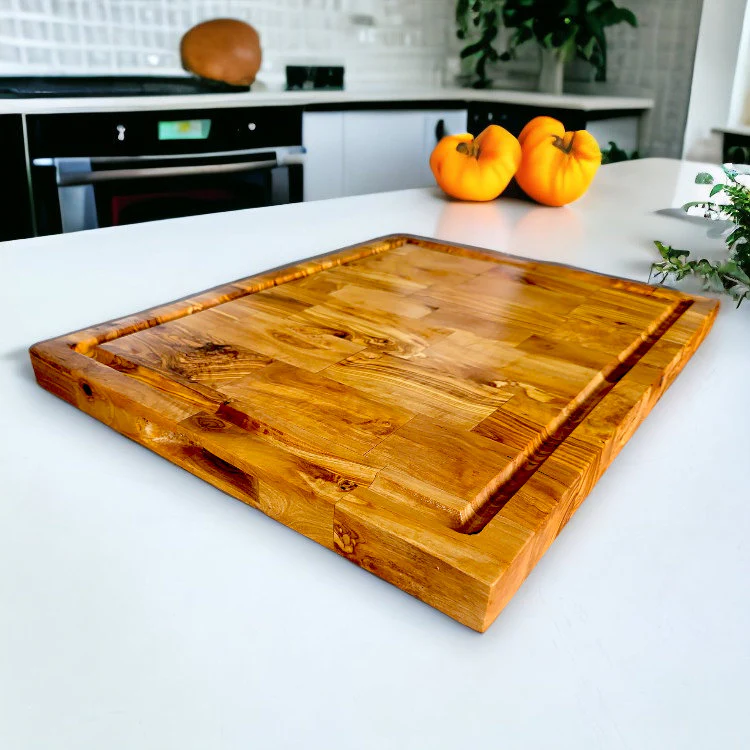 Olive Wood End Grain Chopping/Cutting Board | Large Heavy Rectangular Charcuterie W/ Drip Catching Groove  | Various Sizes